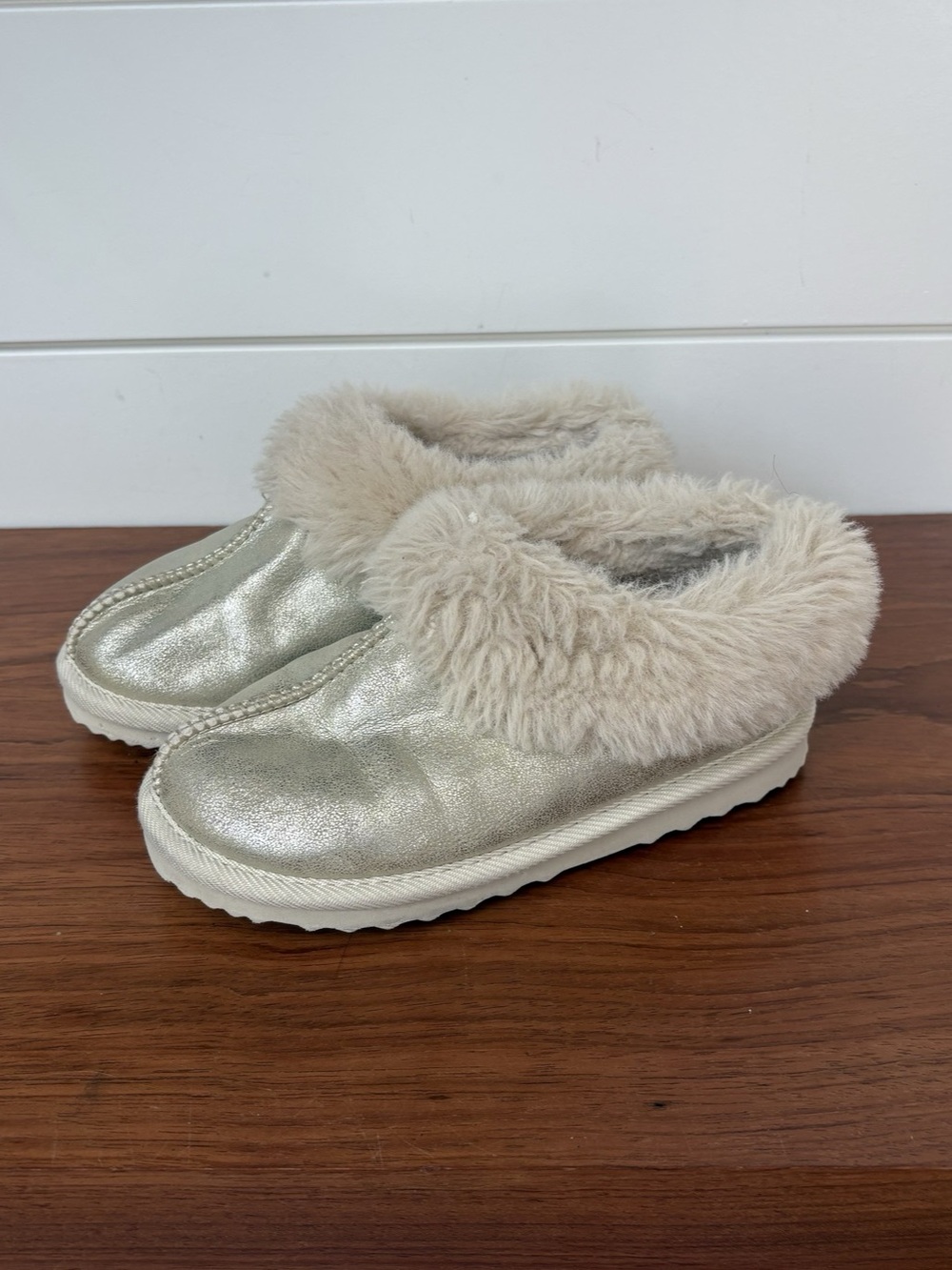 Cat & Jack Callie Faux Fur Metallic Gold Slip-On Boots Booties 12 Winter Warm